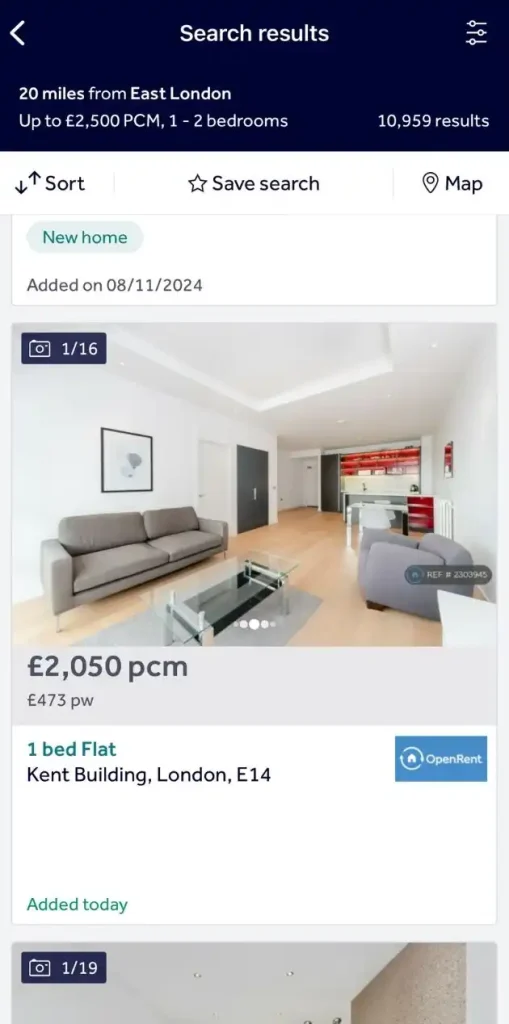 ロンドン 部屋探し Rightmove リスティング