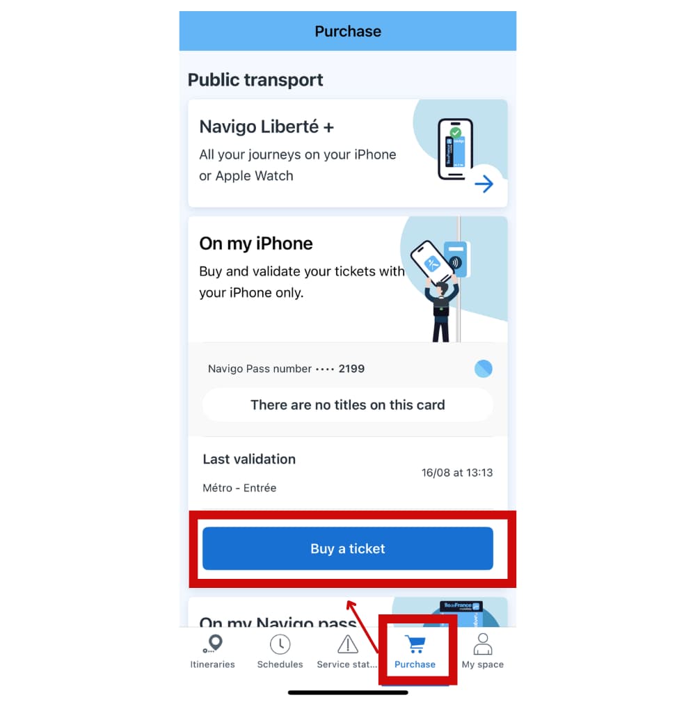 パリ Île-de-France Mobilitésアプリの使い方 Purchase